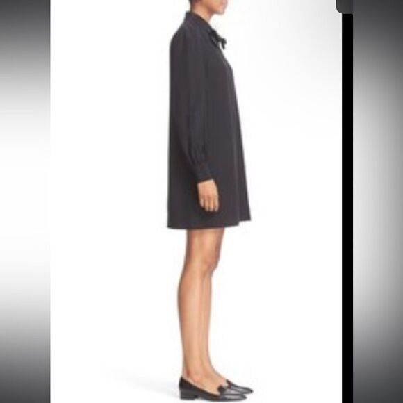 Kate Spade Rosette bow silk shift shirt dress in black 8 (no flower neck tie) - Picture 3 of 8